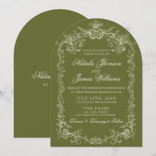 Invitación Boda Arqueada de Dinero Antiguo Verde Oliva Vintag