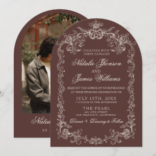 Invitación Boda Arqueada de Foto de Espresso Antiguo Dinero