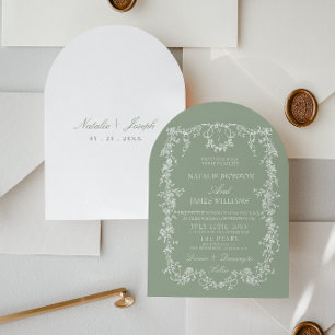 Invitación Boda Arqueada de Monograma de Jardín Verde Floral