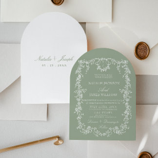 Invitación Boda Arqueada de Monograma de Jardín Verde Floral