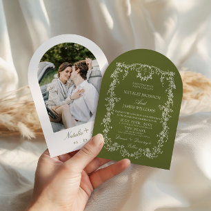 Invitación Boda Arqueada de Monograma de Jardín Verde Oliva F