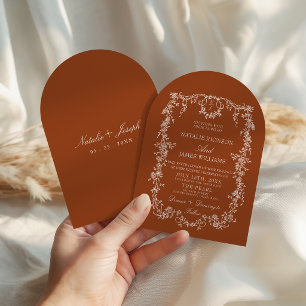 Invitación Boda Arqueada de Terracota Floral Boho Naranja Que