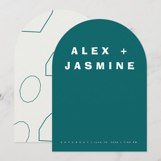 Invitación Boda Arqueada Moderna Teal Transformadora  (Anverso / Reverso)