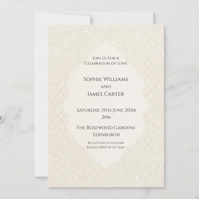 Invitación Boda Art Deco Beige (Anverso)