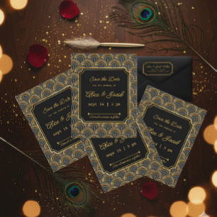 Invitación Boda Art Déco con estilo bordado para guardar la f