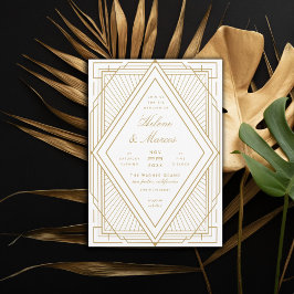Invitación Boda Art Deco de Diamante Blanco y Oro