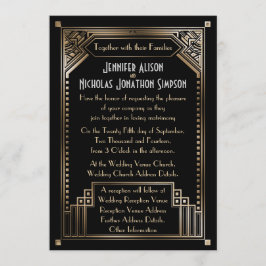 Invitación Boda Art Deco de Faux Gold Shaed