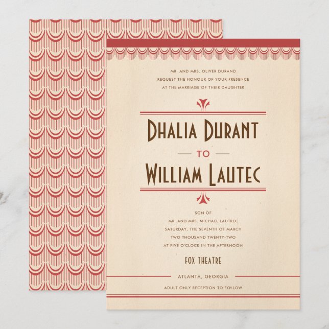 Invitación Boda Art Deco de Grunge Grunge y Parchment (Anverso / Reverso)