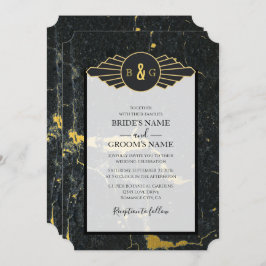 Invitación Boda Art Decó de Mármol de oro negro
