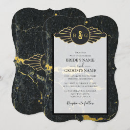Invitación Boda Art Decó de Mármol de oro negro