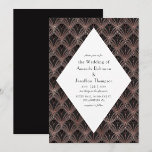 Invitación Boda Art Déco de oro rosa y negro