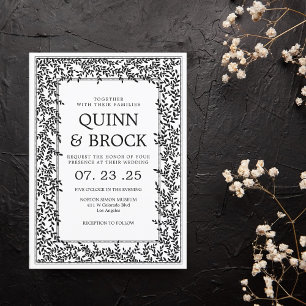 Invitación Boda Art Deco Foliaje Negro y Blanco