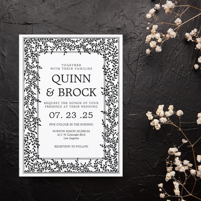 Invitación Boda Art Deco Foliaje Negro y Blanco (Subido por el creador)