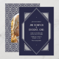 Boda Art Déco Foto Azul Tinta y Plata Platino