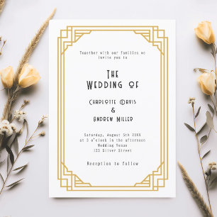 Invitación Boda Art Deco Gatsby de oro blanco