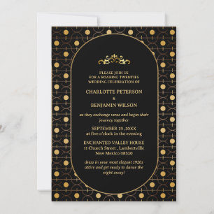 Invitación Boda Art Déco Gatsby Negro y Dorado años 20
