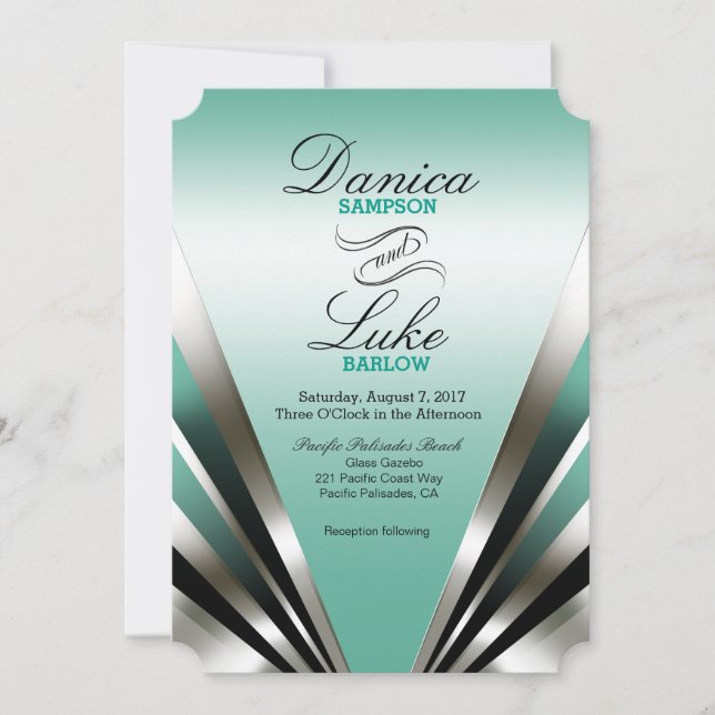 Invitación Boda Art Deco Glam Nouveau | azul turquesa (Anverso)