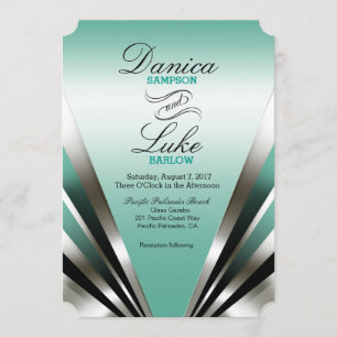 Invitación Boda Art Deco Glam Nouveau   azul turquesa