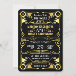 Invitación Boda Art Decó Gran Gatsby Ornate Negro y Oro