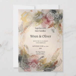 Invitación Boda Art Déco Jardín de Rosas Acuarela