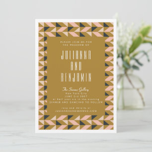 Invitación Boda Art Déco Moderna Negro Rosado Dorado