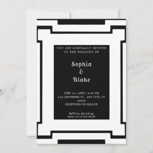 Invitación Boda Art Déco Negra y Blanca en Negrita