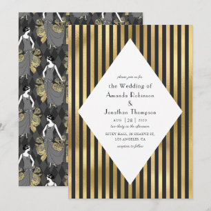 Invitación Boda Art Déco París en negro y dorado