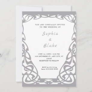 Invitación Boda Art Deco Plata bonito y Blanco