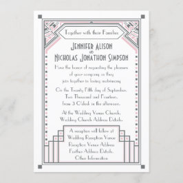 Invitación Boda Art Déco Rosa y Gris de Gatsby