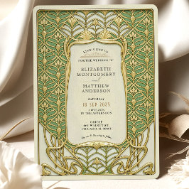 Invitación Boda Art Deco Verde y Oro