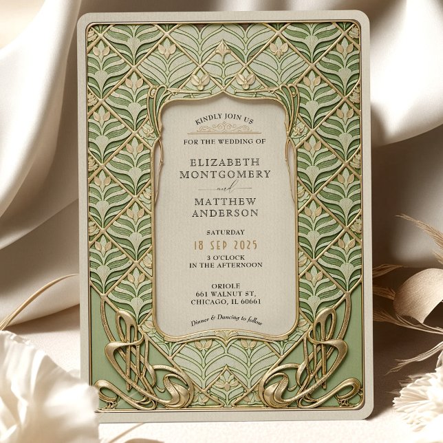 Invitación Boda Art Deco Verde y Oro (Subido por el creador)