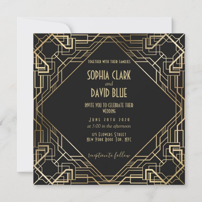 Invitación Boda Art Deco Vintage 20 (Anverso)
