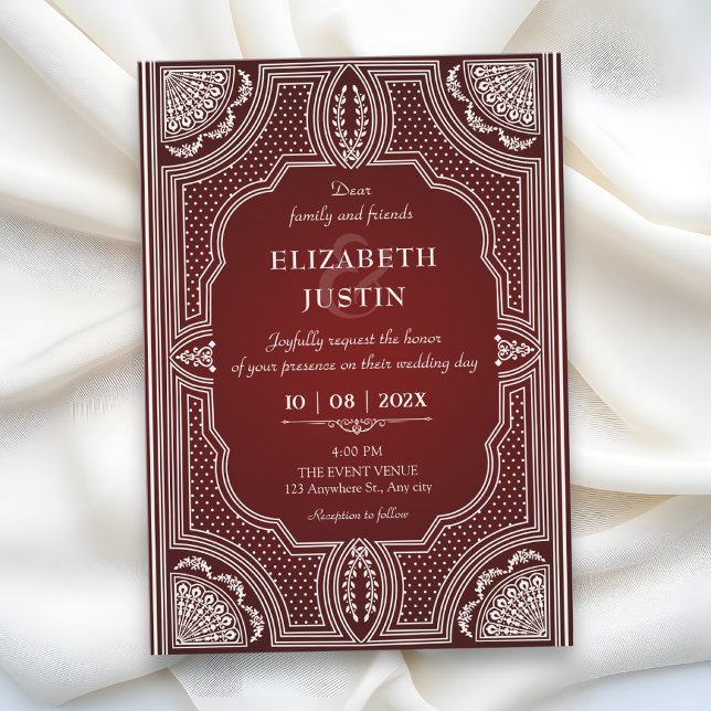 Invitación Boda art déco vintage granate rojo  (Subido por el creador)
