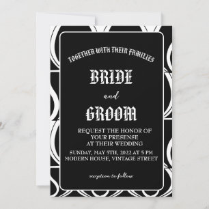 Invitación Boda Art Deco Vintage moderno en blanco y negro