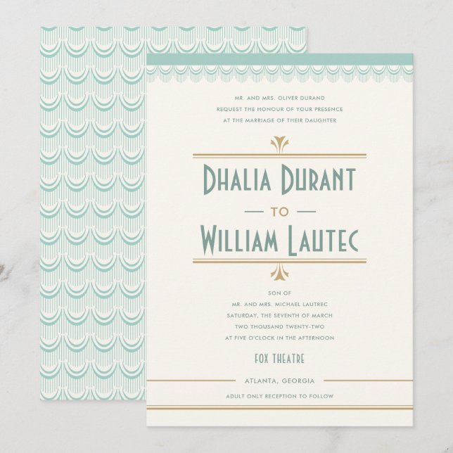 Invitación Boda Art Deco Vintage y  Gold (Anverso / Reverso)