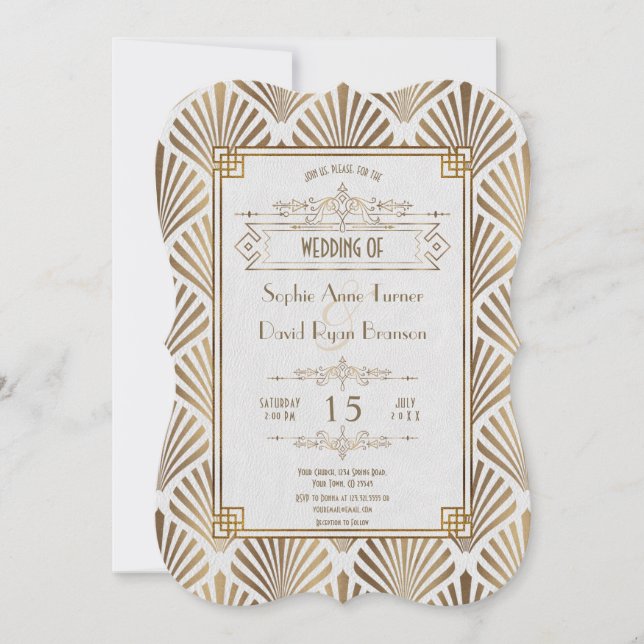 Invitación Boda Art Deco White de los años 20 (Anverso)