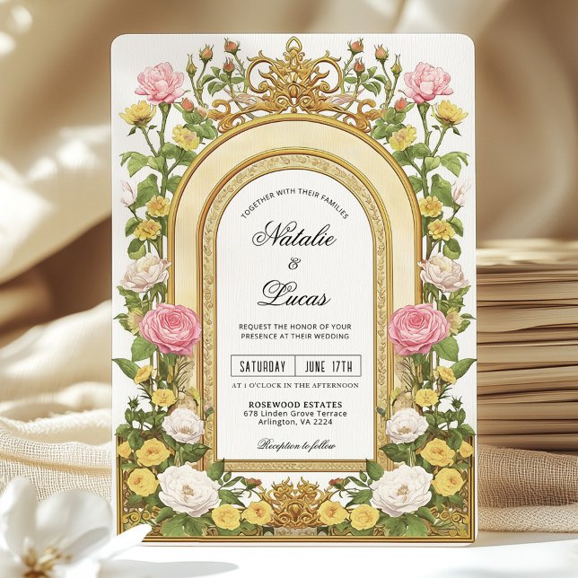 Invitación Boda Art Nouveau amarillo rosa de mantequilla (Subido por el creador)