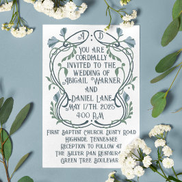 Invitación Boda Art Nouveau azul-verde