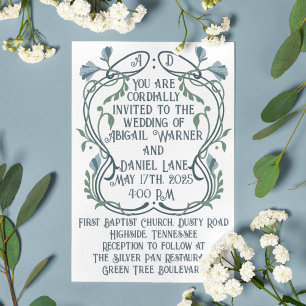 Invitación Boda Art Nouveau azul-verde