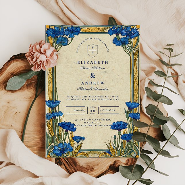 Invitación Boda Art Nouveau Blue Cornflower (Subido por el creador)