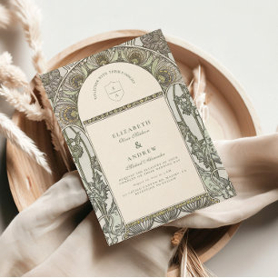 Invitación Boda Art Nouveau con rubor botánico