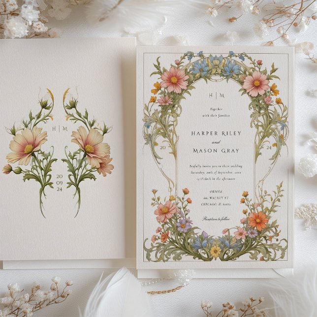 Invitación Boda Art Nouveau Cosmos Wildflowers (Subido por el creador)