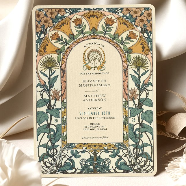 Invitación Boda Art Nouveau de Golden & Green Florals (Subido por el creador)