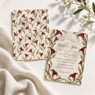 Invitación Boda Art Nouveau de Lirio de Calla Burgundy Vintag