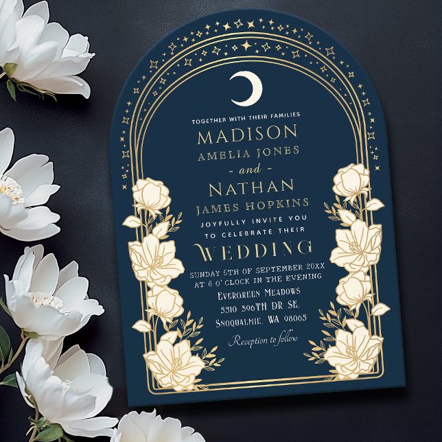 Invitación Boda Art Nouveau de Navy Elegant Arch (Subido por el creador)