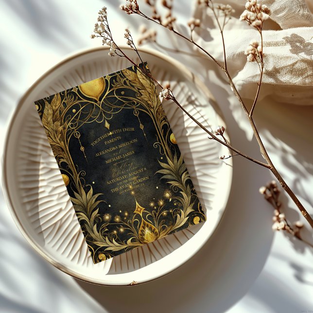 Invitación Boda Art Nouveau de oro negro (Subido por el creador)