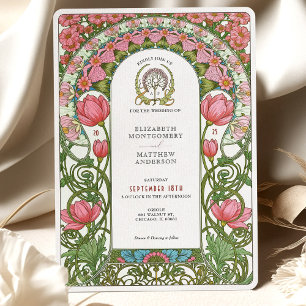 Invitación Boda Art Nouveau de tulipanes rosados de época