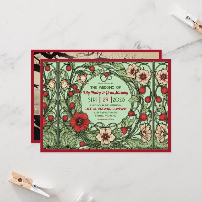 Invitación Boda Art Nouveau de Vintage Garden (Anverso/Reverso In Situ)