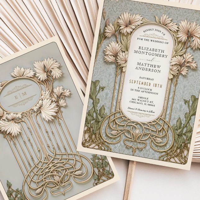 Invitación Boda Art Nouveau Elegant Floral Motif (Subido por el creador)