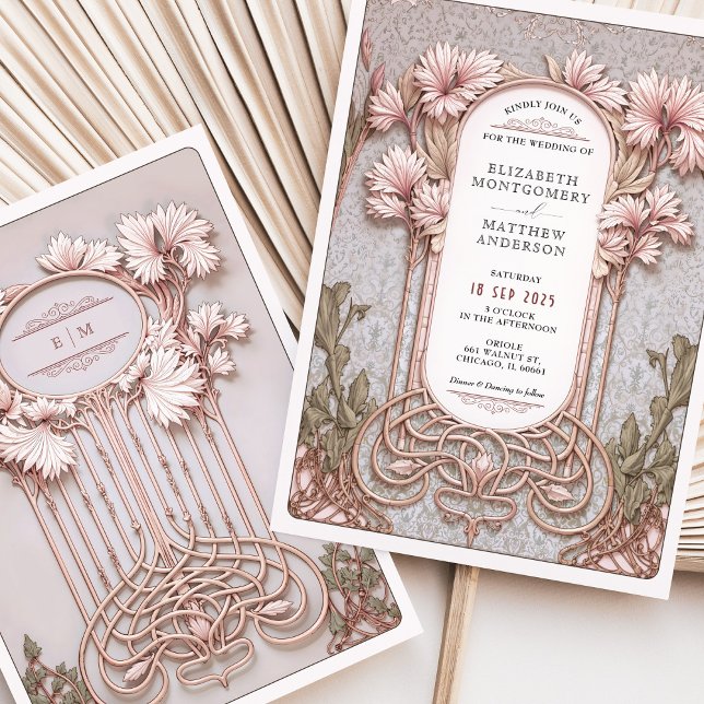 Invitación Boda Art Nouveau Elegant Floral Motif (Subido por el creador)